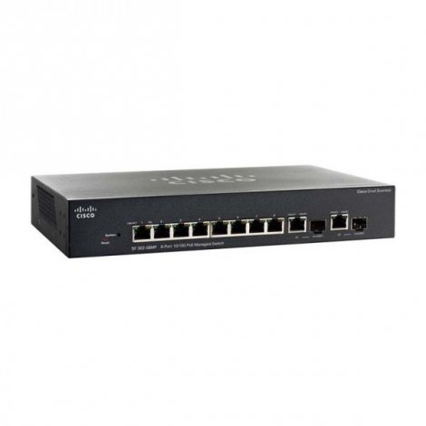 Cisco SF302-08MP | Small Business 300 Series 8 x Ports PoE 10/100Base-TX + 2 x Ports Combo SFP mini-GBIC Layer 3 Managed 1U Rack-Mountable Fast Ethernet Network Switch