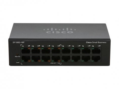 Cisco SF100D-16 | Small Businesses 100 Series 16 x Ports 10/100Base-T Layer 2 Unmanaged Fast Ethernet Network Switch
