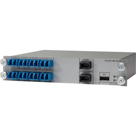 Cisco NCS2K-MF-8X10G-FO= | 8 x Ports 10G QSFP+ LC Network 2 x MPO Network 1 x Type A USB Optical Fiber Plug-in Multiplexer Module