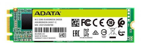Adata ASU650NS38-1TT-C | Ultimate SU650 Series 1TB TLC SATA 6Gb/s M.2 2280 Solid State Drive (SSD)