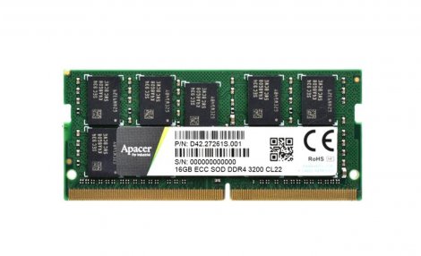 Apacer D42.27261S.001 | 16GB PC4-25600 DDR4-3200MHz ECC Unbuffered CL22 260-Pin SoDimm 1.2V Dual Rank Memory Module