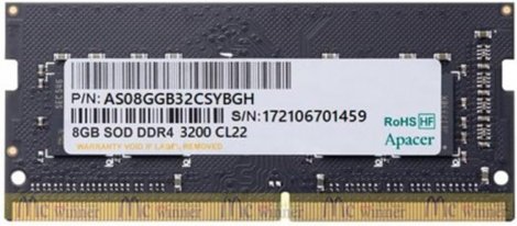 Apacer ES.08G21.GSH | 8GB (1x8GB) DDR4-3200MHz 260-pin SoDIMM CL22 1.2V Memory Module