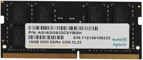 Apacer ES.16G21.GSH | 16GB (1x16GB) DDR4-3200Mhz 260-pin SoDIMM CL22 1.2V Memory Module