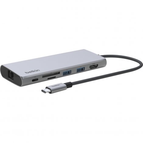 Belkin INC009btSGY | USB Type-C 7-in-1 Multiport Adapter Laptop Docking Station with 100W Power Delivery