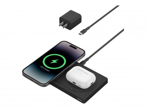 Belkin WIZ019ttBK | BoostCharge Pro 2-in-1 20-Watts MagSafe Wireless Charging Pad
