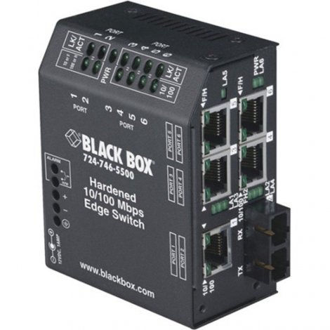 Black Box LBH150A-H-ST-24 | NIB-Heavy-Duty Hardened (5) Copper + (1) Fiber Mul Edge Switch