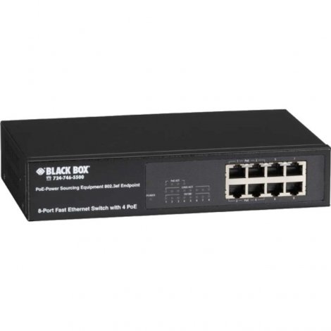 Black Box LPB208A-R2 | NIB-8-Port 10/100 Fast Ethernet with 4 PoE Ports Unmanaged Switch