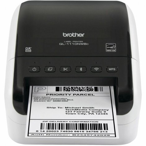 Brother QL1110NWBC | Monochrome Label Print Desktop Direct Thermal Printer White, Glossy Black
