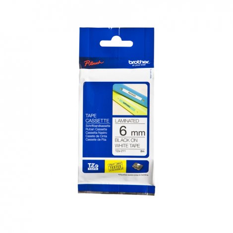 Brother TZE211 | P-touch TZe Black Print on White Laminated Tape