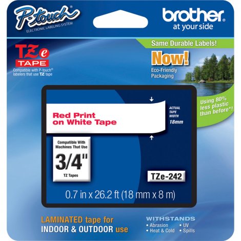 Brother TZE242 | P-Touch TZe Red Print on White Laminated Tape