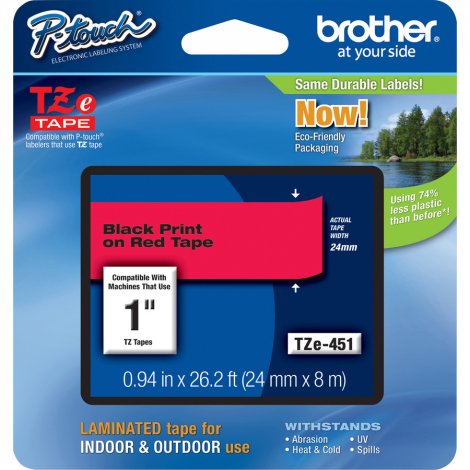 Brother TZE451 | P-touch TZe Black Print on Red Laminated Tape