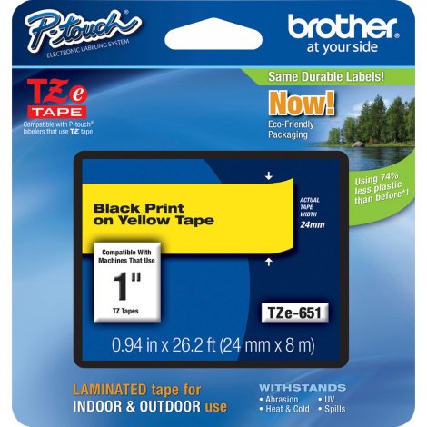 Brother TZE651 | P-Touch TZe Black Print on Yellow Laminated Tape