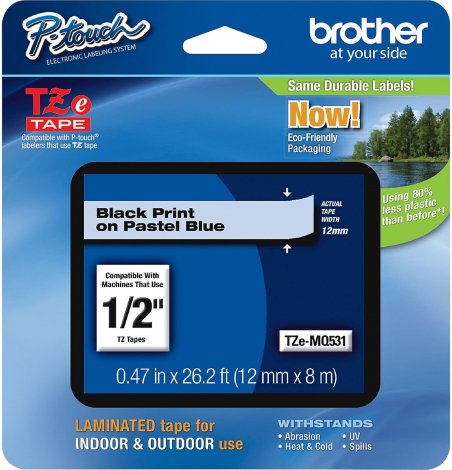 Brother TZEMQ531 | P-Touch TZe Black Print on Pastel Blue Laminated Tape