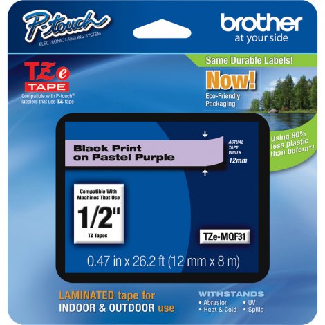 Brother TZEMQF31 | P-Touch TZe Black Print on Pastel Purple Laminated Tape