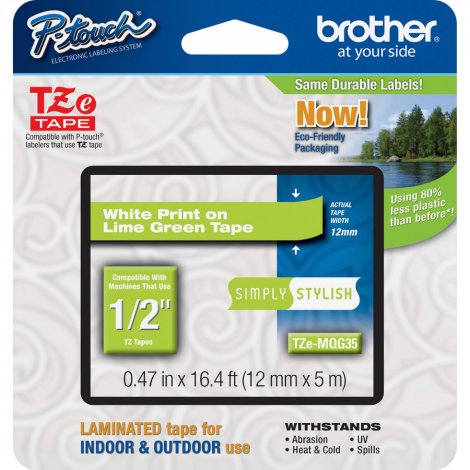 Brother TZEMQG35 | P-Touch TZe White on Lime Green Laminated Tape