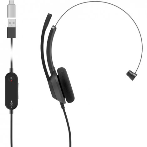 Cisco HS-W-321Q-C-USB | 321 Wired Single On-Ear USB-A Headset RJ-9 Carbon Black