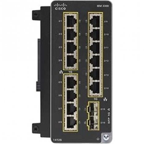 Cisco IEM-3300-14T2S= | Catalyst IE3300 Rugged 14 x Ports 1000Base-T + 2 x SFP (mini-GBIC) Ports 1000Base-X DIN Rail Expansion Module