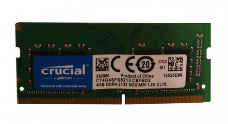 Crucial CT4G4SFS8213.C8FBD2 | 4GB PC4-17000 DDR4-2133MHz non-ECC Unbuffered CL15 260-Pin SoDimm 1.2V Single Rank Memory Module