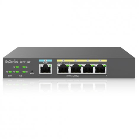 Engenius EXT1105P | 4 x Ports 1000Base-T PoE 1 x Port 1GbE PoE PD Cloud Managed Layer 2 Wall Mountable Switch Extender