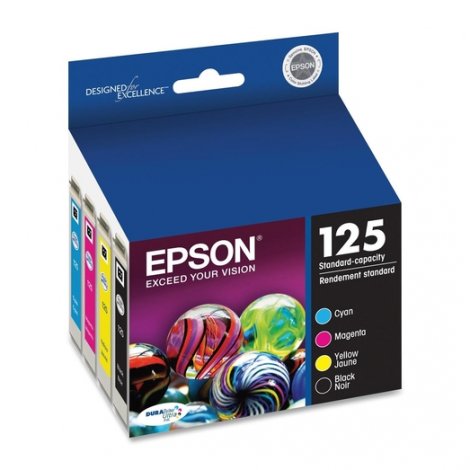 Epson T125120-BCS | 125 Black Yellow Cyan Magenta Ink Cartridge 4-Pack