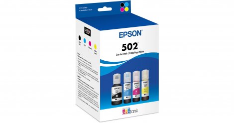 Epson T502120-BCS | T502 Color & Black EcoTank Ink Bottle Combo Pack Cyan, Magenta, Yellow, Black