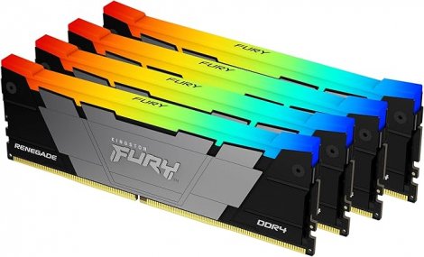 Kingston KF432C16RB2AK4/32 | FURY Renegade 32GB (4 x 8GB) Kit DDR4-3200Mhz PC4-25600 Non-ECC Unbuffered CL16 288-pin DIMM 1.35V Single Rank Memory Module