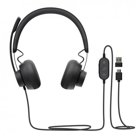 Logitech 981-001103 | Zone 750 Wired On-Ear Headset with Advanced Noise-canceling Microphone