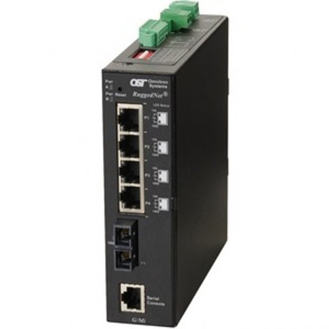 Omnitron 2842-0-14-2Z | RuggedNet 4-Ports 1000Base-T + 1-Ports 1000Base-X L2 Managed Ruggedized Industrial Gigabit Ethernet Fiber Network Switch