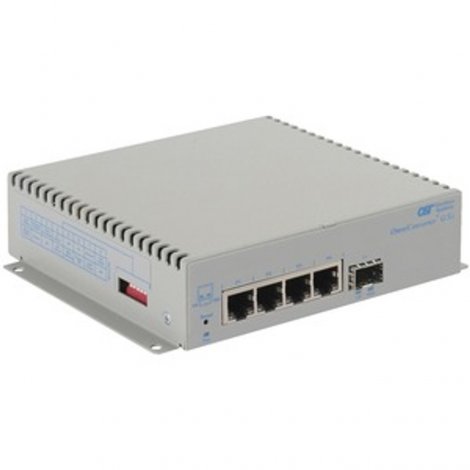 Omnitron 2879-0-14-9W | Omni Converter 4-Ports 1000Base-T + 1 x SFP (mini-GBIC) Ports L2 Unmanaged DIN Rail-mountable Gigabit Ethernet Fiber Switch
