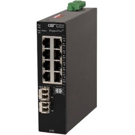 Omnitron 2883-1-18-2Z | RuggedNet 8-Ports 1000Base-T + 1-Ports 1000Base-SX L2 Unmanaged RM Ruggedized Industrial Gigabit Ethernet Fiber Switch