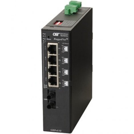 Omnitron 3201-1-14-2Z | RuggedNet 4-Ports PoE 1000Base-T + 1-Port 1000Base-X L2 Unmanaged RM Industrial Gigabit Ethernet Fiber Switch