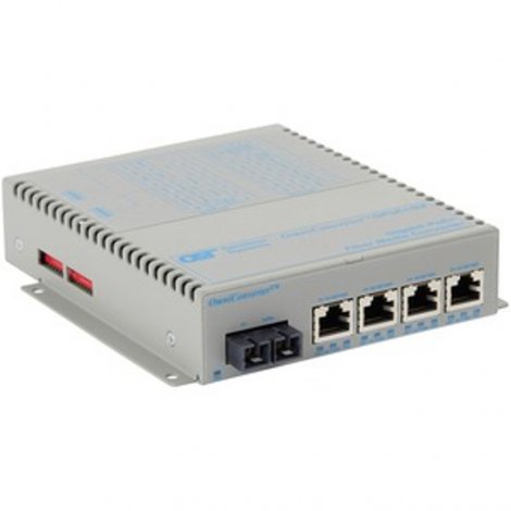 Omnitron 9443-1-14-9Z | Omni Converter 4-Ports PoE+ 1000Base-T + 1 x SFP Port L2 Unmanaged 1U RM Ethernet Fiber Switch