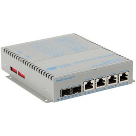 Omnitron 9459-0-24-9W | Omni Converter 4-Ports PoE+ 1000Base-T + 2 x SFP Ports L2 Unmanaged 1U RM Ethernet Fiber Switch