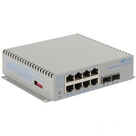 Omnitron 9459-0-28-9 | Omni Converter 8-Ports PoE+ 1000Base-T + 2 x SFP Ports L2 Unmanaged 1U RM Ethernet Fiber Switch