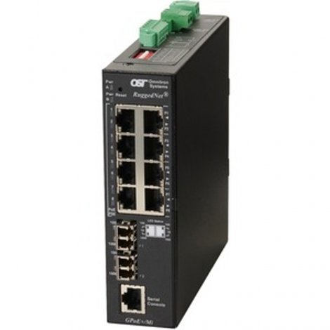 Omnitron 9547-1-28-2Z | RuggedNet 8-Ports PoE+ 1000Base-T + 2 x SFP Ports L2 Managed DIN Rail Mountable Industrial GbE Fiber Switch