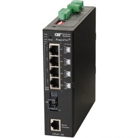 Omnitron 9550-1-14-2Z | RuggedNet 4-Ports PoE+ 1000Base-T + 1-Port 1000Base-X L2 Managed DIN Rail-Mountable Industrial Gigabit Ethernet Fiber Switch