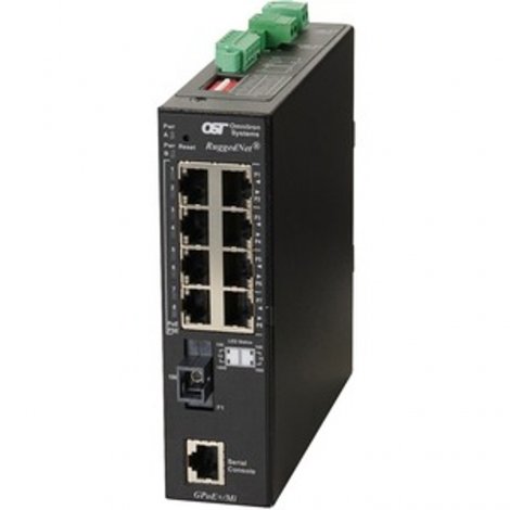 Omnitron 9550-1-18-2Z | RuggedNet 4-Ports PoE+ 1000Base-T + 1-Port 1000Base-X L2 Managed RM Industrial Gigabit Ethernet Fiber Switch