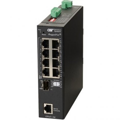 Omnitron 9559-0-18-1Z | RuggedNet 4-Ports PoE+ 1000Base-T + 1 x (mini-GBIC) Port L2 Managed RM Industrial Gigabit Ethernet Fiber Switch