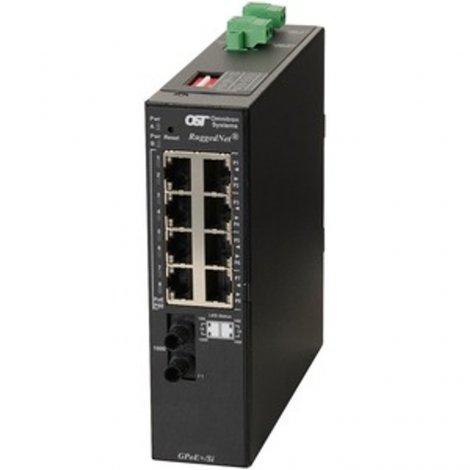 Omnitron 9561-1-18-2Z | RuggedNet 8-Ports PoE+ 1000Base-T + 2-Ports 1000Base-X L2 Unmanaged DIN Rail Mountable Industrial Gigabit Ethernet Fiber Switch