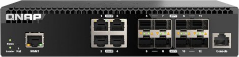 QNAP QSW-M3212R-8S4T | 8 x Ports 10GBase-X SFP+ Ports 4 x Ports 10GbE RJ-45 Managed Layer 2 1U Rack-mountable Network Switch