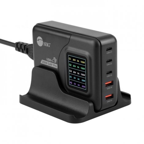 Siig AC-PW1Y11-S1 | 200-Watts 5 x Ports GaN PD Charger with Display