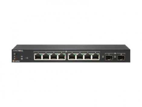 Sonicwall SWS12-8POE | 8 x Ports PoE 1GBase-T + 2 x Ports SFP Managed Desktop GE Network Switch