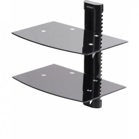 Startech 2B-WALL-MOUNT-SHELF | Dual Floating Wall-Mounted AV Shelves for Under TV A/V Equipment Black Tempered Glass Shelves