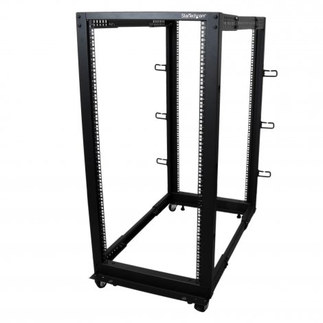 Startech 4POSTRACK25U | 4-Post 25U Mobile Open Frame Server Rack 19-Inch Network Rack with Casters Rolling Rack