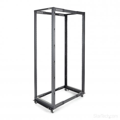 Startech 4POSTRACK42 | 4-Post 42U Mobile Open Frame Server Rack 19-Inch Network Rack with Casters Rolling Rack for Computer/AV/Data/IT Equipment