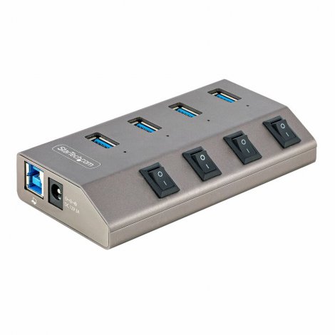 Startech 5G4AIBS-USB-HUB-NA | 4-Port Self-Powered USB-C Hub with Individual On/Off Switch Desktop/Laptop USB-C to USB-A Hub USB Type C Hub w/Power Supply