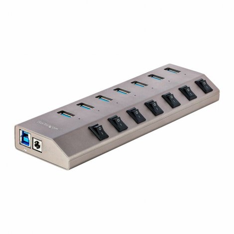 Startech 5G7AIBS-USB-HUB-NA | 7-Port Self-Powered USB-C Hub with Individual On/Off Switch Desktop/Laptop USB-C to USB-A Hub USB Type C Hub w/Power Supply