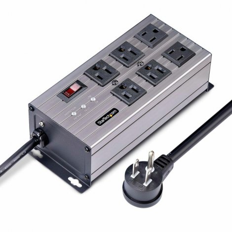 Startech 6N515S8-POWER-STRIP | 6-Outlet Industrial Power Strip 125V/15A EMI/RFI Isolation Surge Protection Mountable PDU