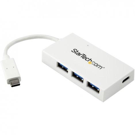 Startech HB30C3A1CFBW | 4 Port USB C Hub with 1x USB-C & 3x USB-A (SuperSpeed 5Gbps) USB Bus Powered Portable/Laptop USB 3.0 Type-C Hub White