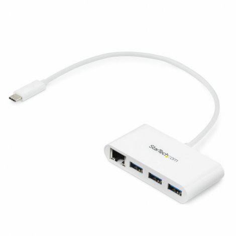Startech HB30C3A1GEA | 3 Port USB C Hub with Gigabit Ethernet USB-C to 3x USB-A USB 3.0 White